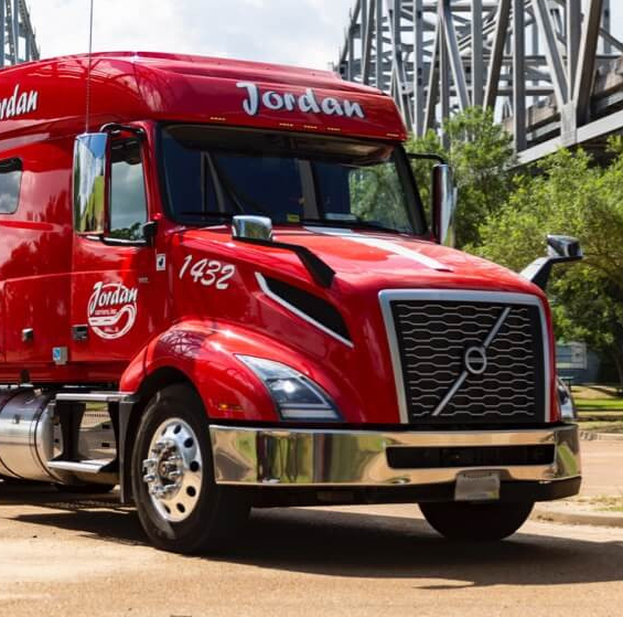 Close-up of red truck.